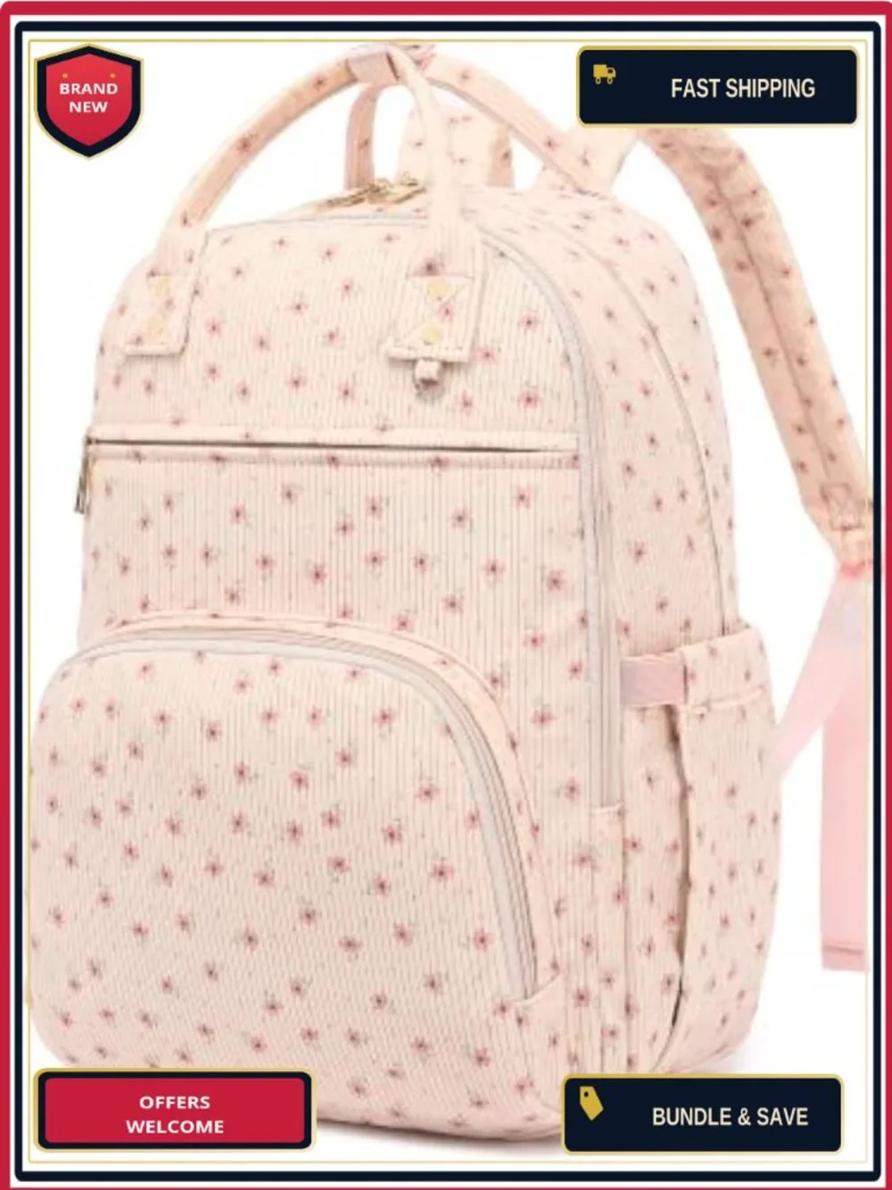 Corduroy Laptop Backpack for Women, 15.6-Inch Padded Compartment, Multi-Pocket